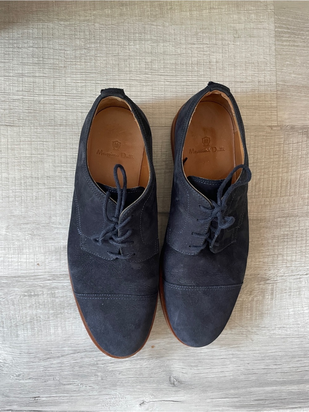 Massimo Dutti Navy Suede Lace-Up Derbies
